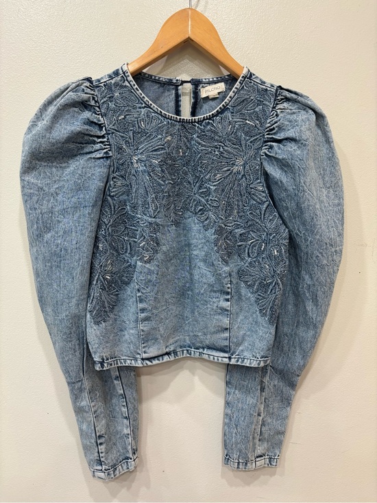 Pilcro Tops - Pilcro Anthropologie Embellished LongSleeve Denim Top Women’s Size XS